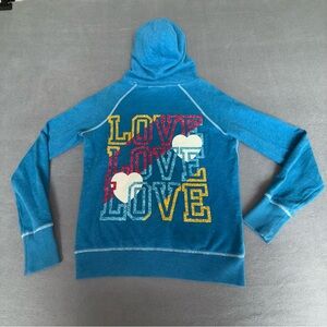 PINK Victoria's Secret Blue Hoodie Hearts and‎ Love Sparkles. Size Medium.